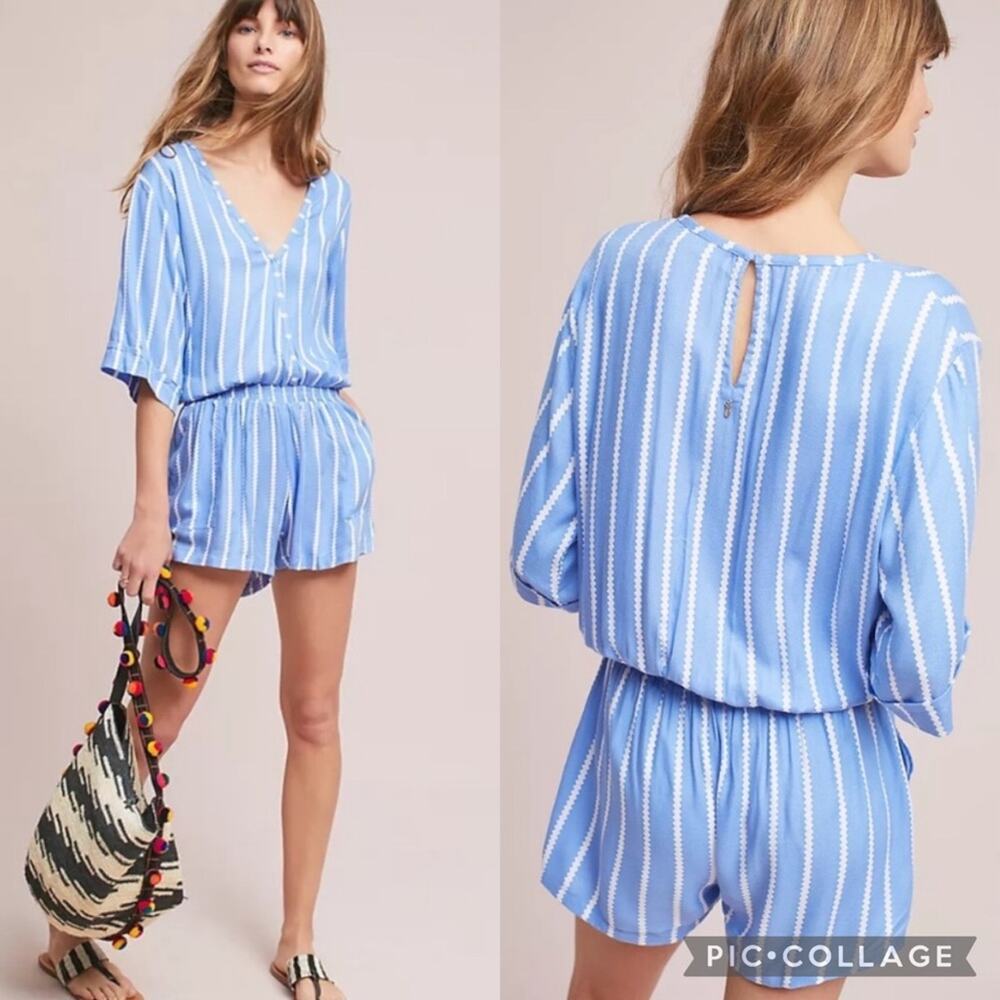 Anthropologie Blue Striped Romper